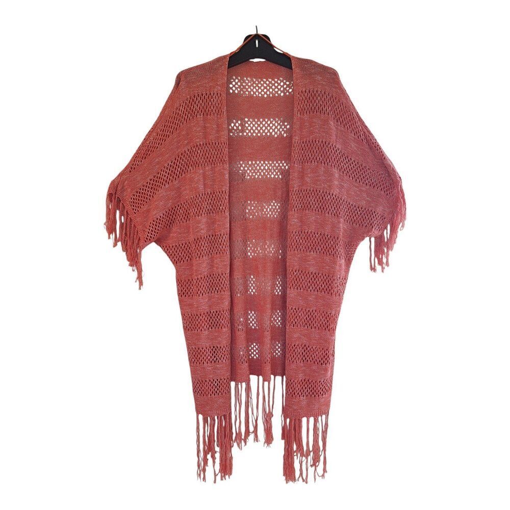 Anthropologie Hem & Thread Open Cardigan Crochet Fringe Boho Orange ML